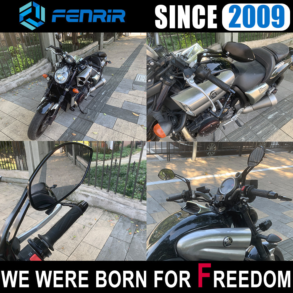 FENRIR Universal Motorcykel sidospegel CNC aluminiumlegering Antireflex Böjd lins Stor vy Antivibration