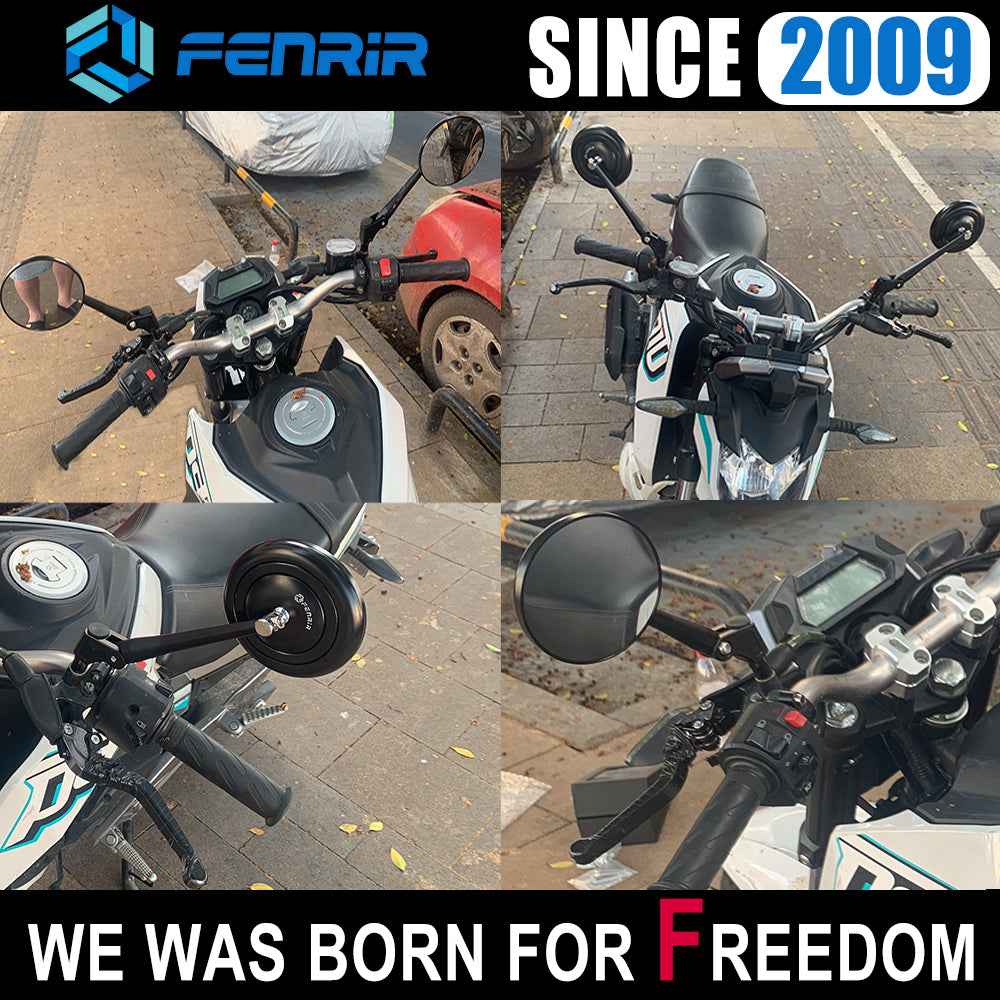 FENRIR Emark CNC Aluminum Alloy Black Motorcycle side Mirror Universal Retro Round For Adventure Dual Sport Naked Street Cruiser Scooter 801-0376