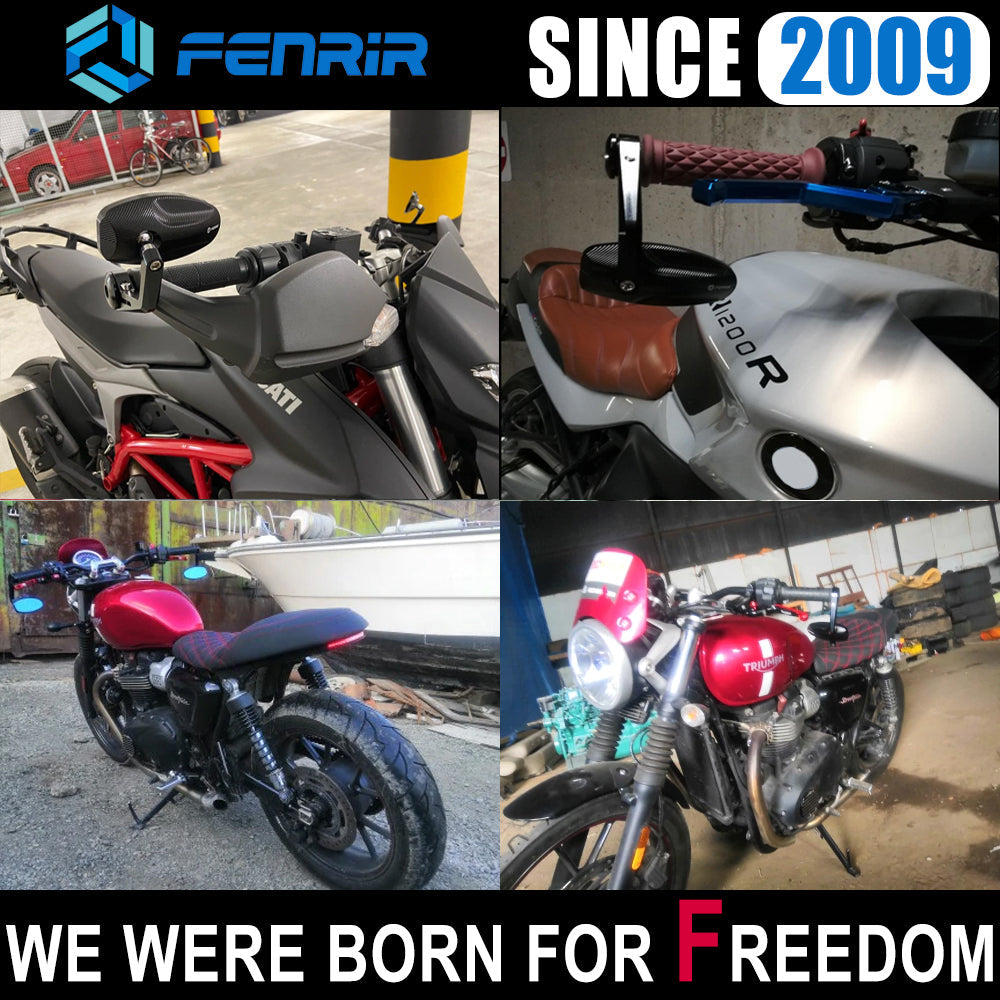 FENRIR CNC Aluminium Alloy Cafe Racer Hitam Motosikal Bar Hujung Cermin Sisi Hendal Cermin Pandangan Belakang Universal Untuk Sukan Bogel Street Cruiser Scooter