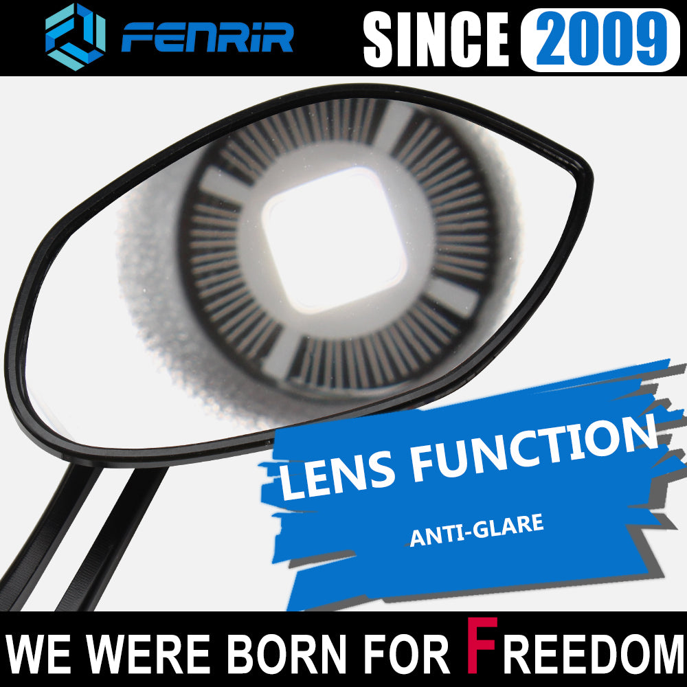 FENRIR Universal รถจักรยานยนต์กระจกมองข้าง CNC Aluminium Alloy Anti-Glare Curved Lens Big view Anti-vibration