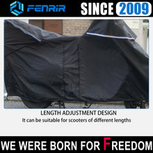 Muatkan imej ke dalam penonton Galeri, FENRIR 420D Oxford Cloth 80&quot; 205CM Motorcycle Cover Exhaust Pipe Anti-Scalding Waterproof Outdoor Outside Storage Length Extension Function top Box Design Windshield Design for Scooter