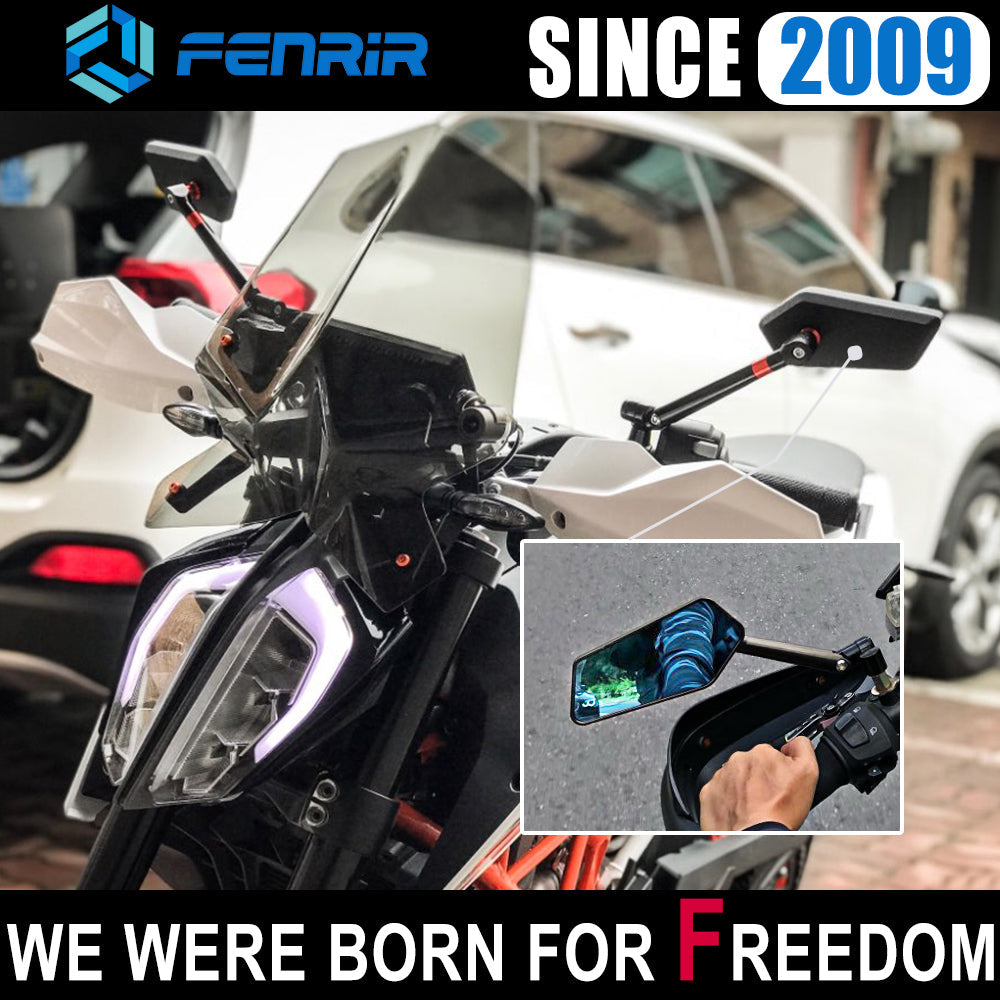 FENRIR Universal Motorcykel sidospegel CNC aluminiumlegering Antireflex Böjd lins Stor vy Antivibration
