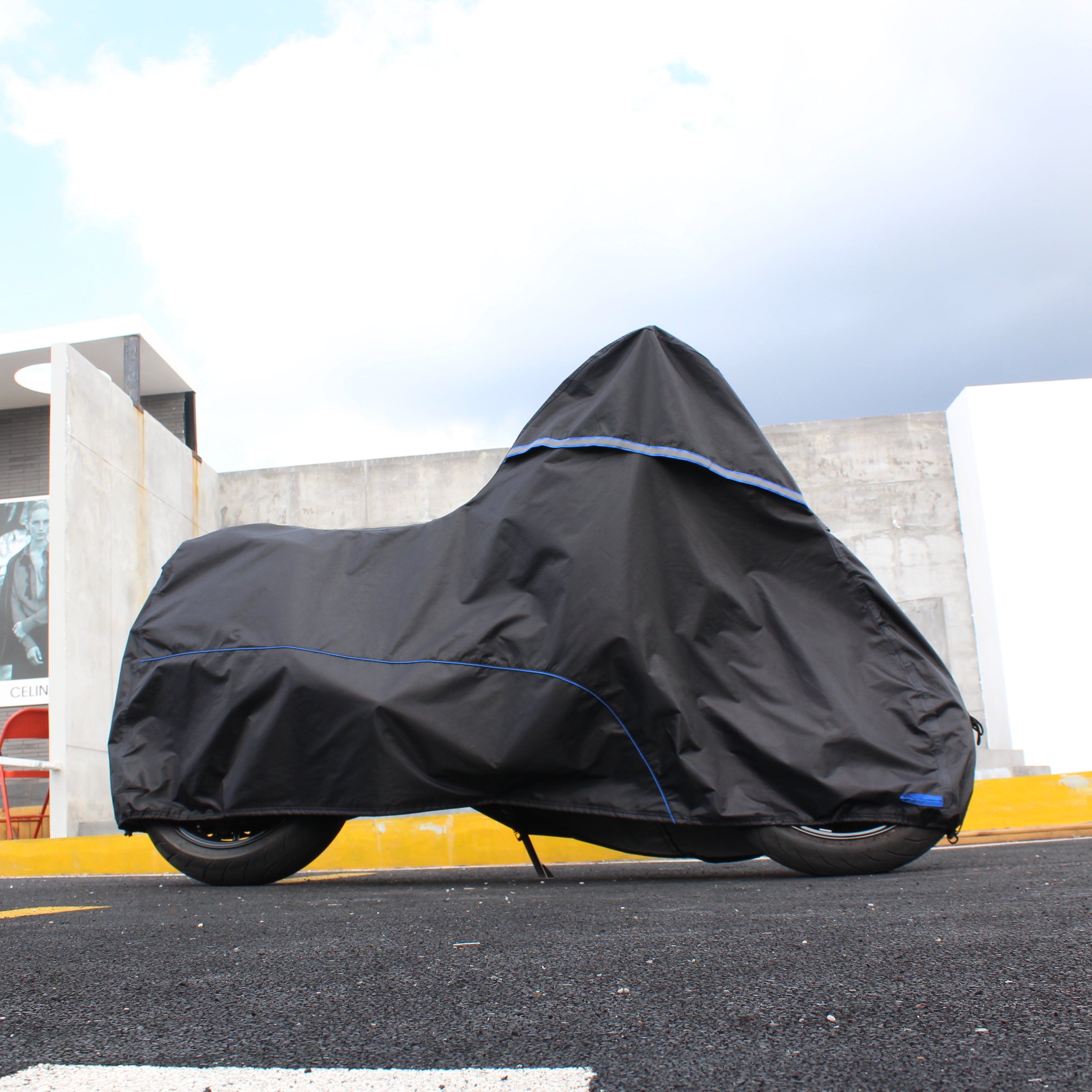 FENRIR 86,6" 220 CM 420D Oxford Tuch Motorrad Abdeckung Auspuffrohr Verbrühungsschutz Wasserdichte Außenaufbewahrung für Naked Motocross Street Sports Scooter