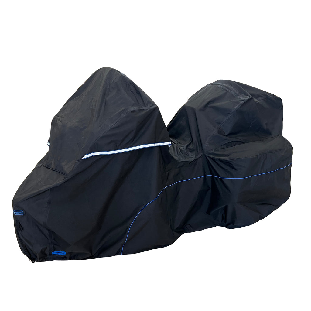 FENRIR 111 INCH 420D Trike Motorcycle Cover Waterproof Outdoor Storage Exhaust Pipe Anti-Scalding Antenna Hole for FREEWHEELER TRI Glide Ultra Road Glide 3 Street Glide 3 Limited Trike Goldwing Trike Roadmaster