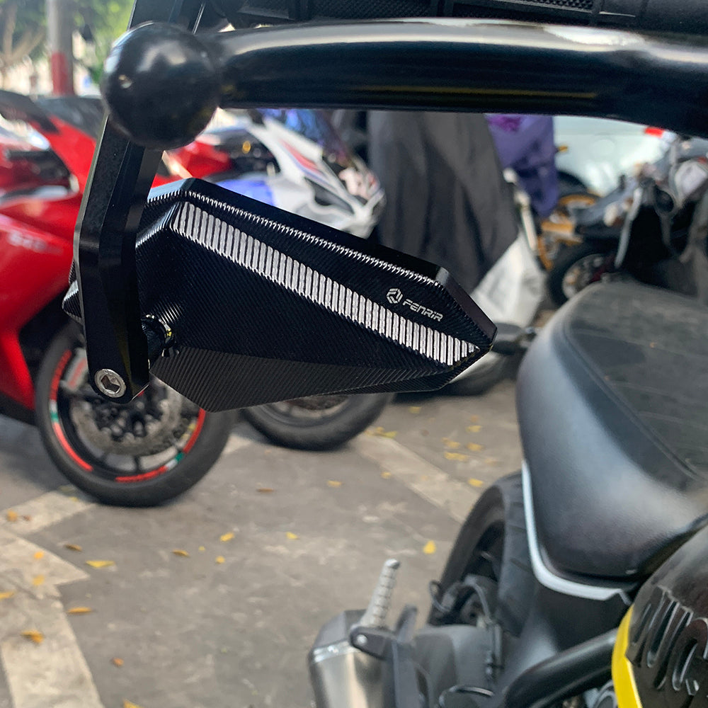 FENRIR CNC Aluminium Alloy Cafe Racer Cermin Hujung Bar Motosikal Hitam Cermin Bar Hendal Sisi Pandangan Belakang Universal Untuk Sukan Skuter Street Cruiser Telanjang