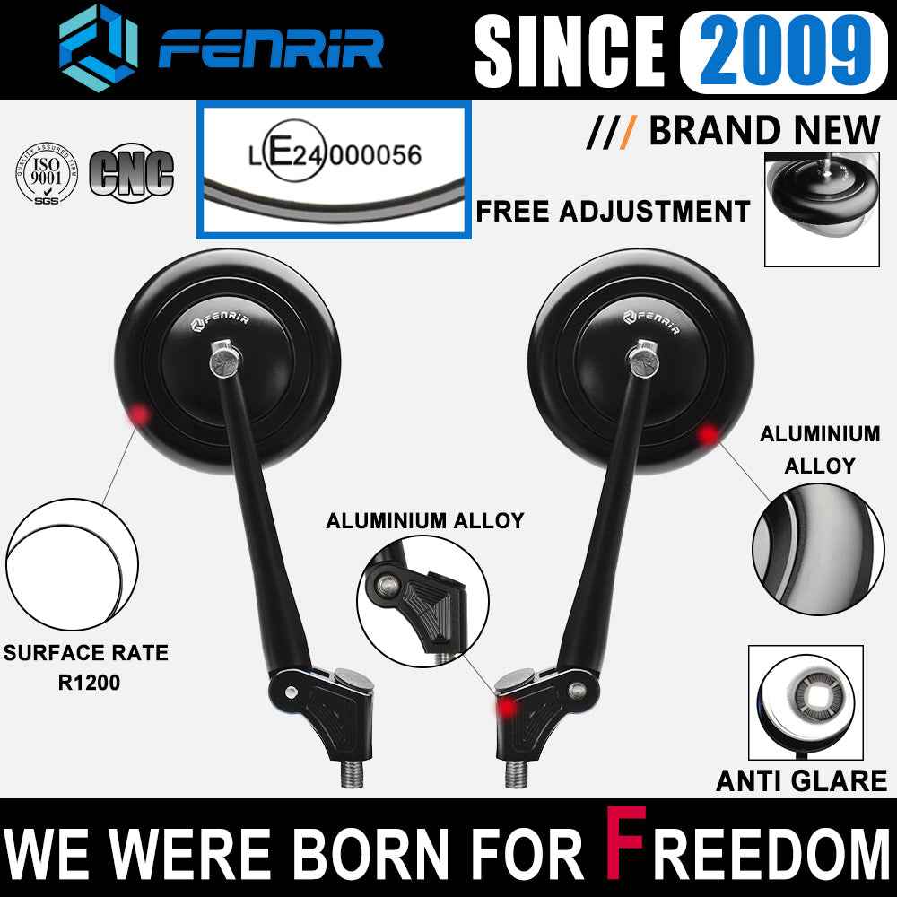 FENRIR Emark CNC Aluminum Alloy Black Motorcycle side Mirror Universal Retro Round For Adventure Dual Sport Naked Street Cruiser Scooter 801-0376
