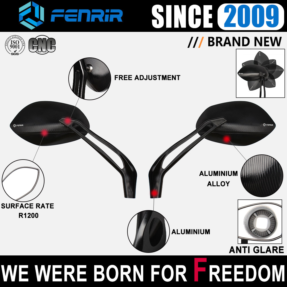 FENRIR Universal Motorcycle Side Mirror CNC Aluminum Alloy Anti-glare Curved Lens Big view Anti-vibration Street sports Cruise Adventure Scooter