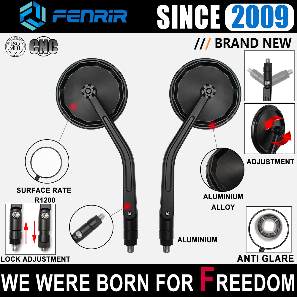 FENRIR Emark CNC Aluminum Alloy Black Motorcycle side Mirror Universal Retro Round For M10 Adventure Dual Sport Naked Street Cruiser Scooter