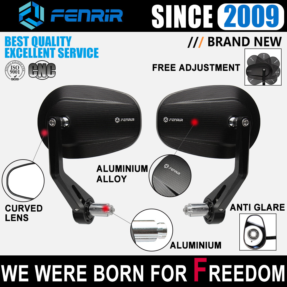 FENRIR CNC Aluminium Alloy Cafe Racer Retro Hitam Motosikal Bar Hujung Cermin Sisi Hendal Cermin Universal untuk Sukan Bogel Street Cruiser Scooter