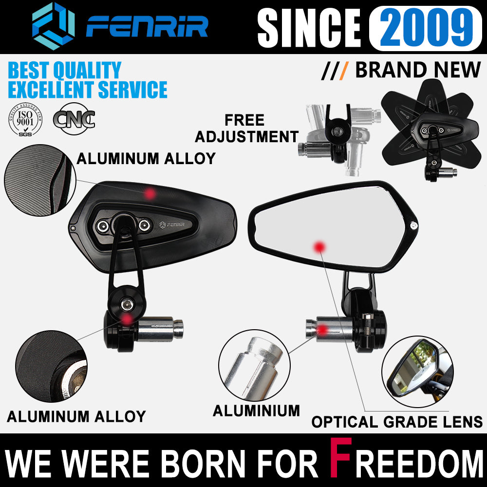 FENRIR CNC Aluminum Alloy Cafe Racer Black Motorcycle Bar End Mirrors Folding Handlebar Mirror Universal Rear View For Sport Naked Street Scooter